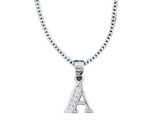 Sterling Silver Initial with Cubic Zirconia Stones- "A" Initial or Letter