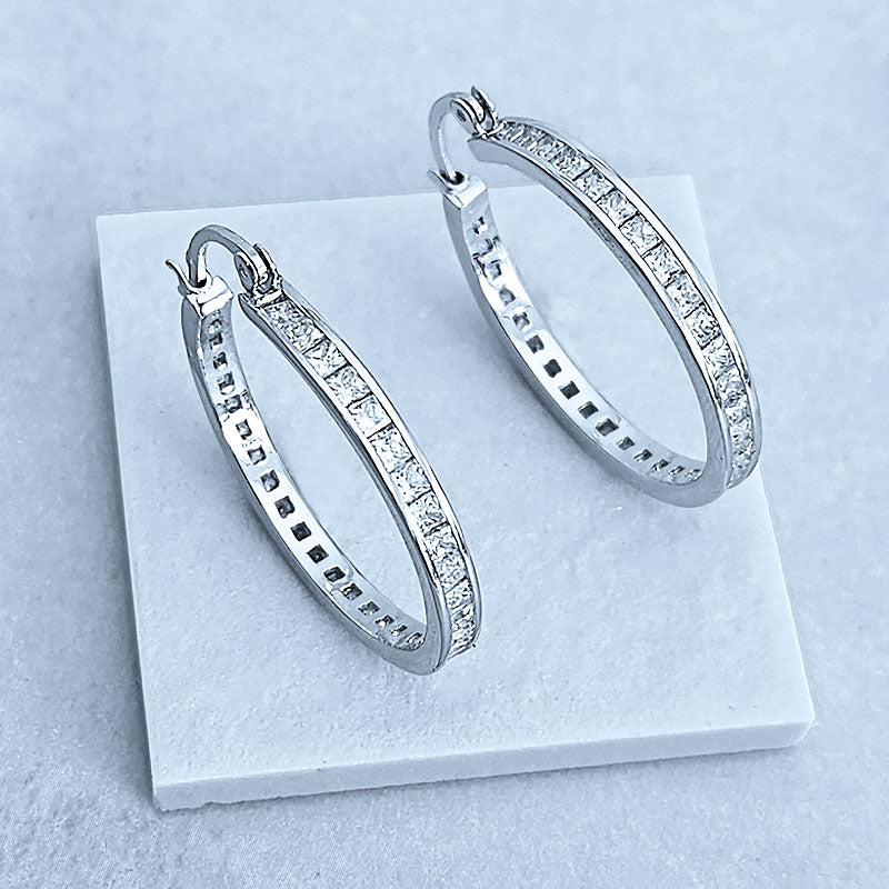 Sterling Silver Hoops with Cubic Zirconia Stones