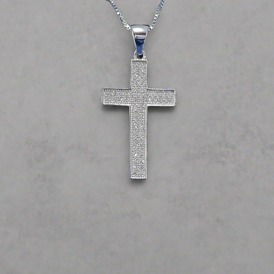 terling silver cross with cubic zirconia stones - Large flat design