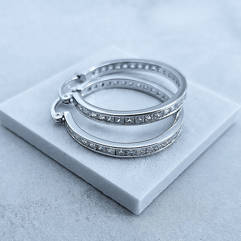 Sterling Silver Hoops with Cubic Zirconia Stones