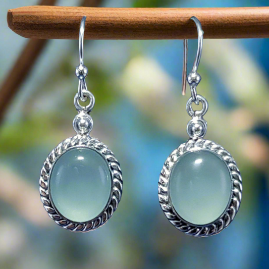 Silver Drop earrings with a chalcedony stone
