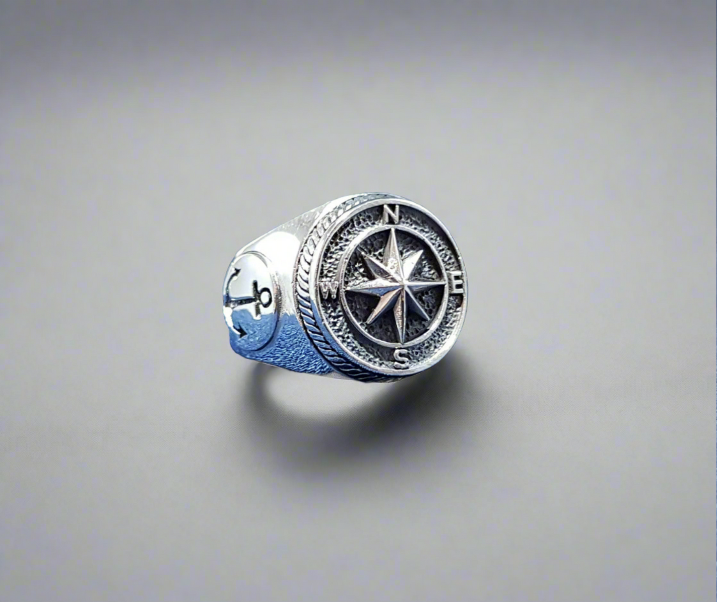Compass Signet Ring Silver Sterling Silver Compass Ring Men's