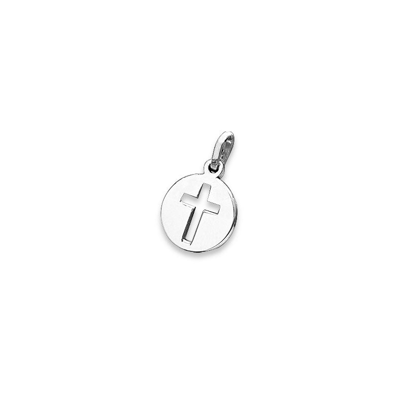 Silver cross pendant on a white background