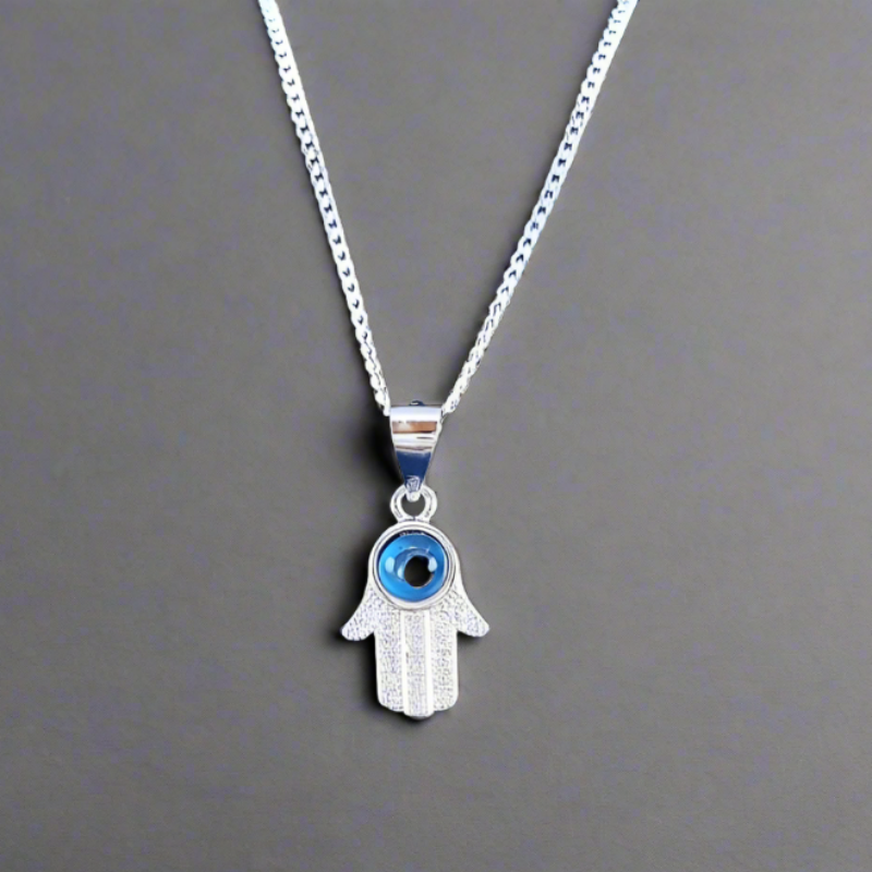 Sterling Silver Hamsa Hand Pendant with Cubic Zirconia Stones