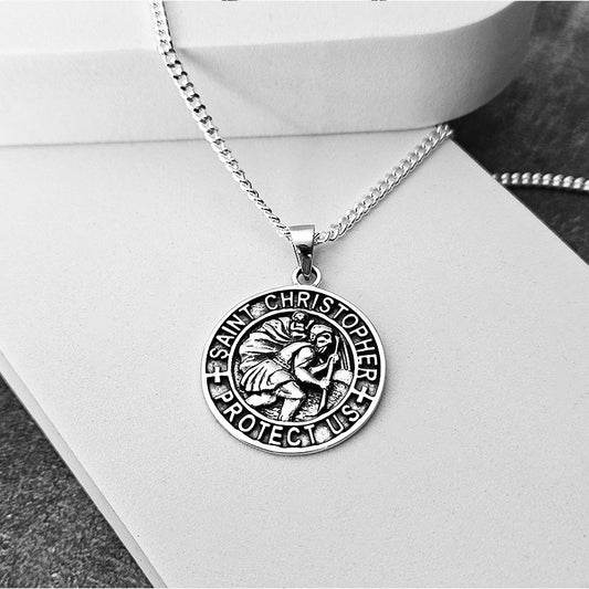 Oxidised St Christopher Pendant