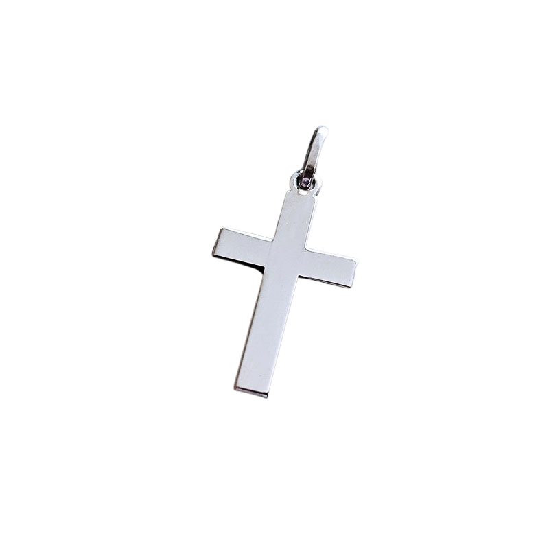 Silver cross pendant on a white background