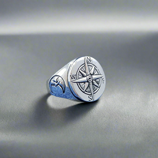 Sterling silver compass ring for men