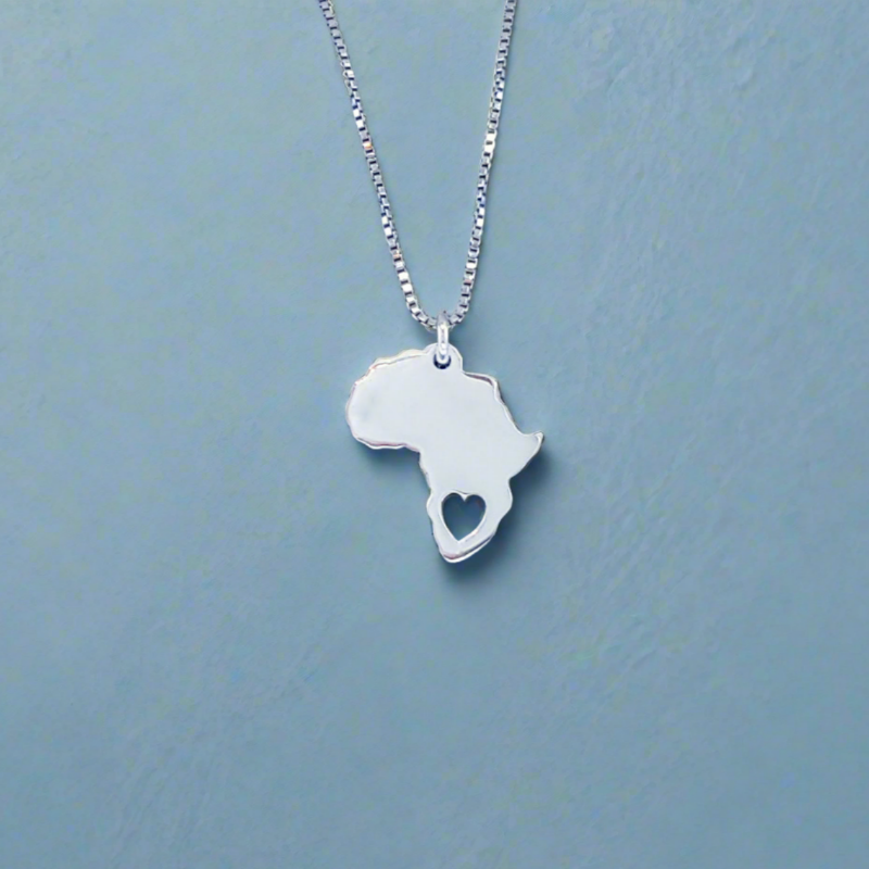 Sterling Silver Africa Pendant Charm with Heart