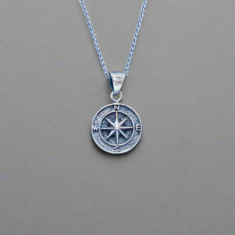 Sterling Silver Compass Pendant.