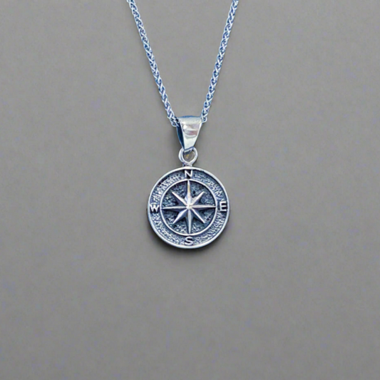 Sterling Silver Compass Pendant.