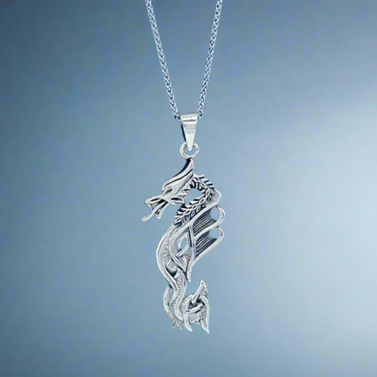 sterling silver dragon pendant on a silver chain