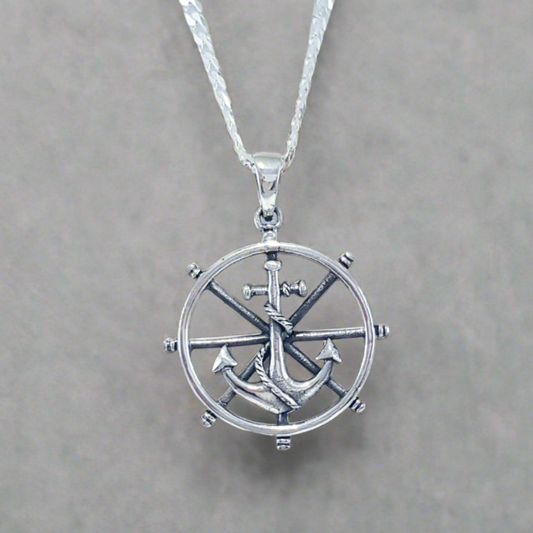 Sterling Silver Helm and Anchor Pendant