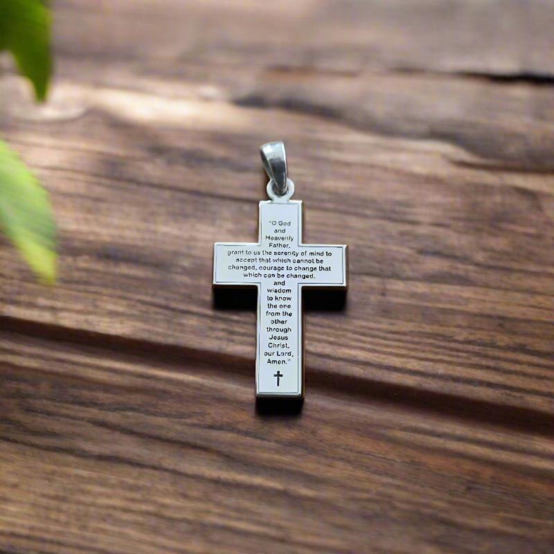 Sterling Silver Cross with an engraving of the Serenity Prayer 