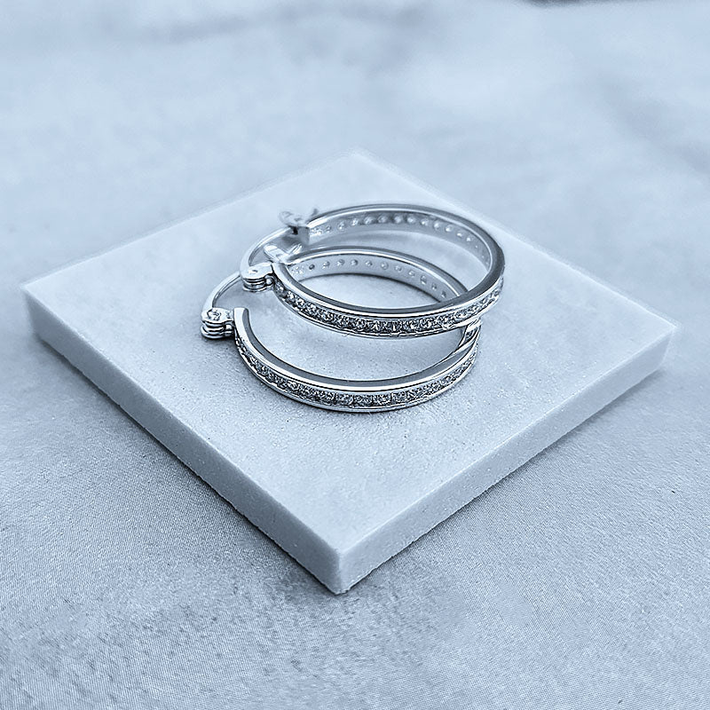 Sterling Silver Hoops with Cubic Zirconia Stones