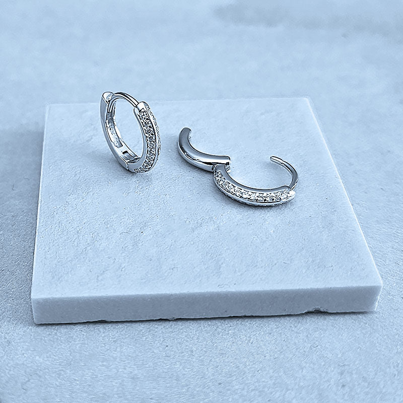 Sterling Silver Huggies with Cubic Zirconia Stones