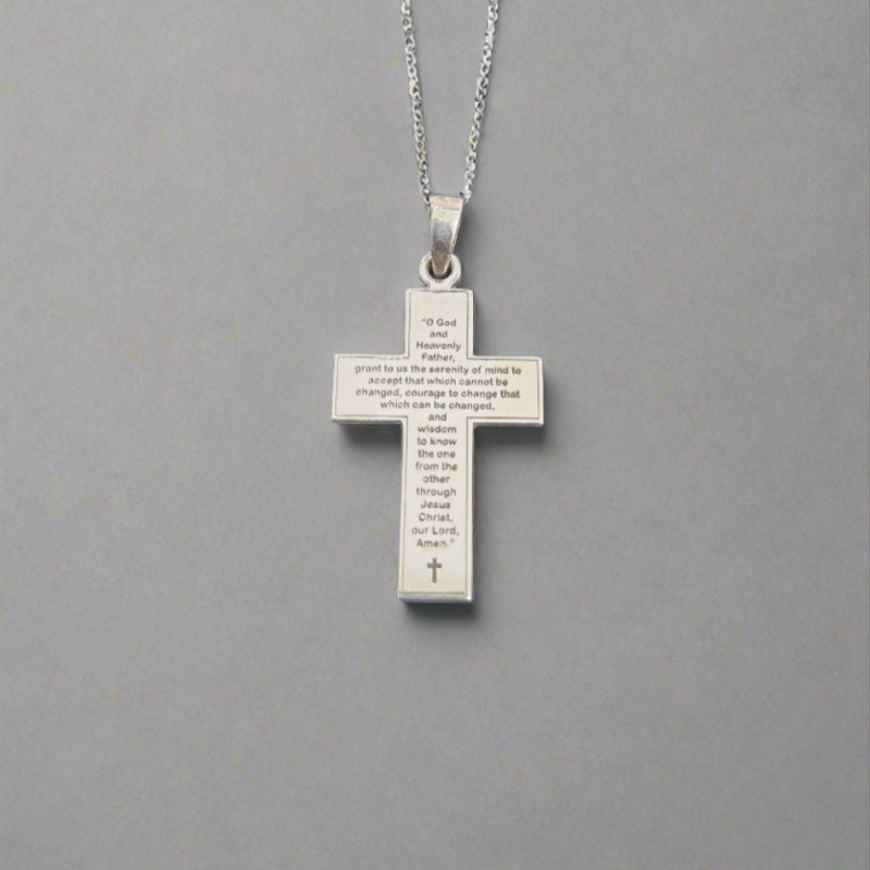 Sterling Silver Cross with an engraving of the Serenity Prayer 