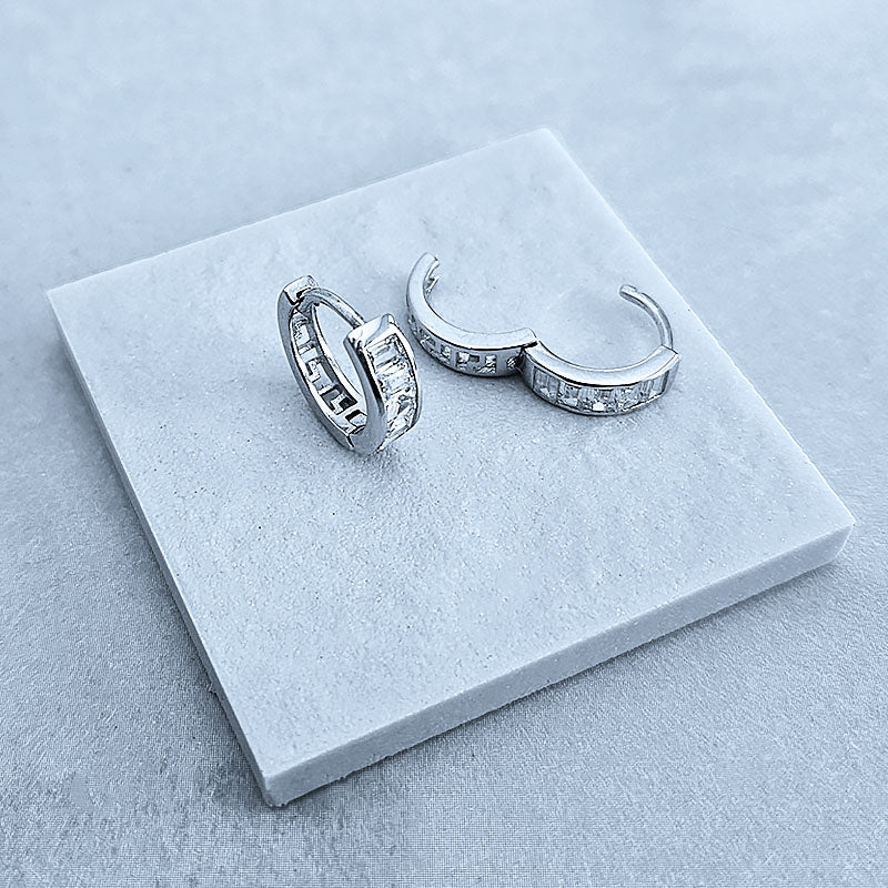 Sterling Silver Hoops with Cubic Zirconia Stones