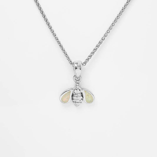 White Crushed Opal Bee Pendant - made with sterling silver
