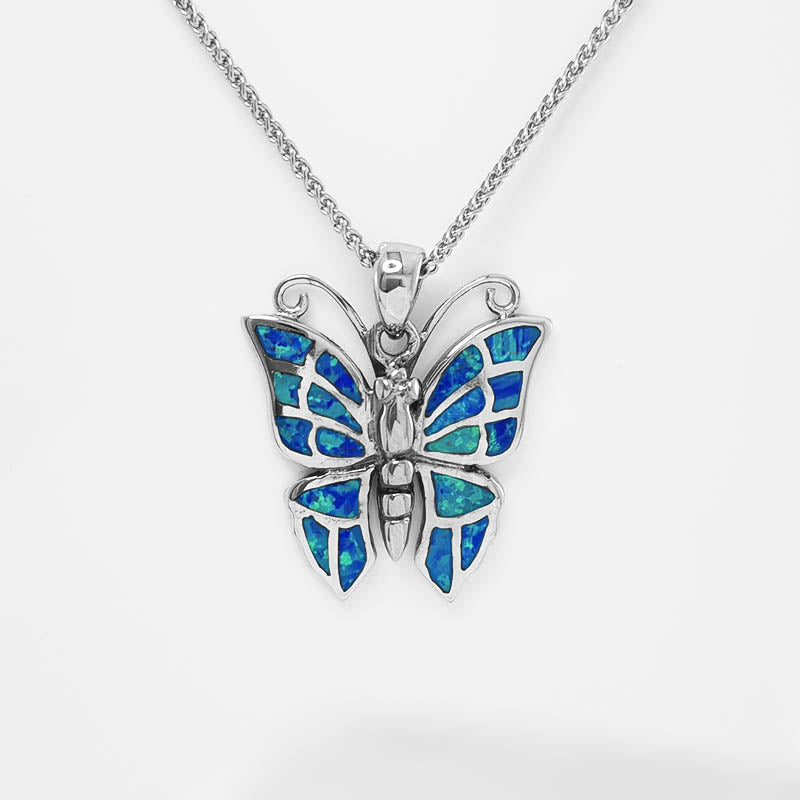 Blue Opal Butterfly Pendant - made with sterling silver