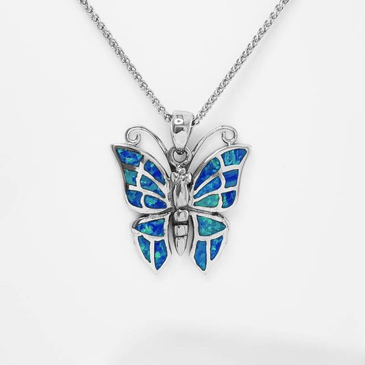 Blue Opal Butterfly Pendant - made with sterling silver