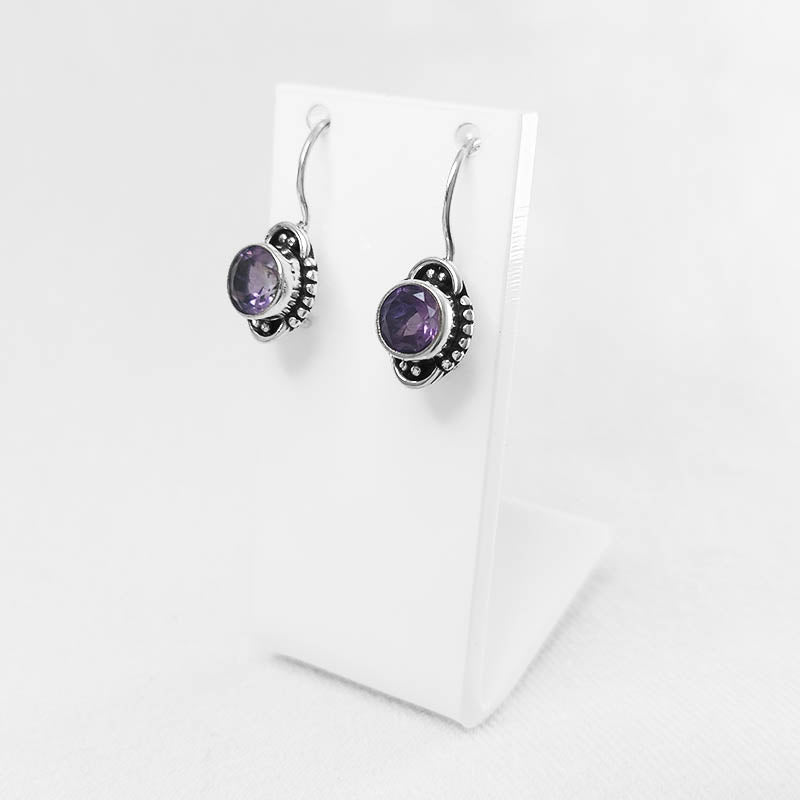 Faceted Amethyst Drop Earirngs, crafted with Sterling Silver 