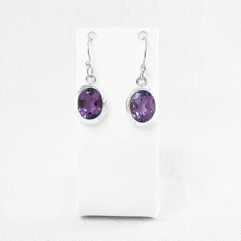 Oval Faceted Amethyst Earrings in Sterling Silver