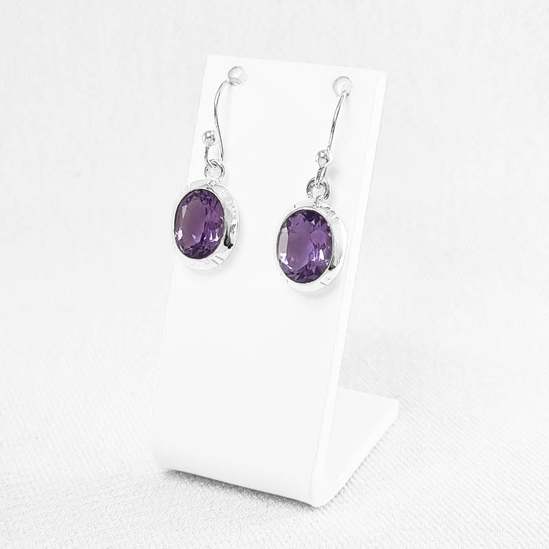 Oval Faceted Amethyst Earrings in Sterling Silver