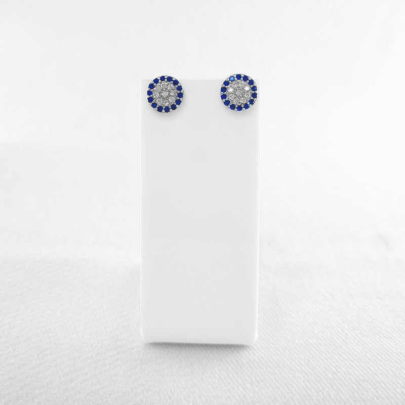 Blue CZ Halo Stud Earrings