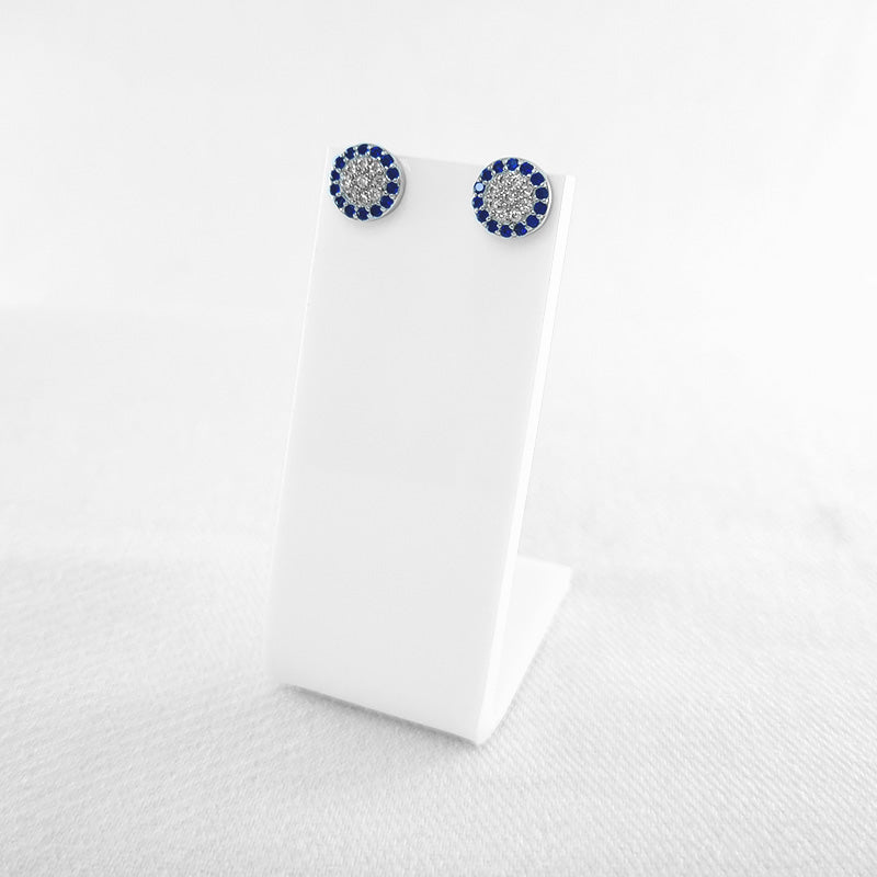 Blue CZ Halo Stud Earrings