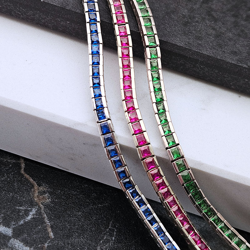 Sterling Silver Coloured Tennis Bracelet