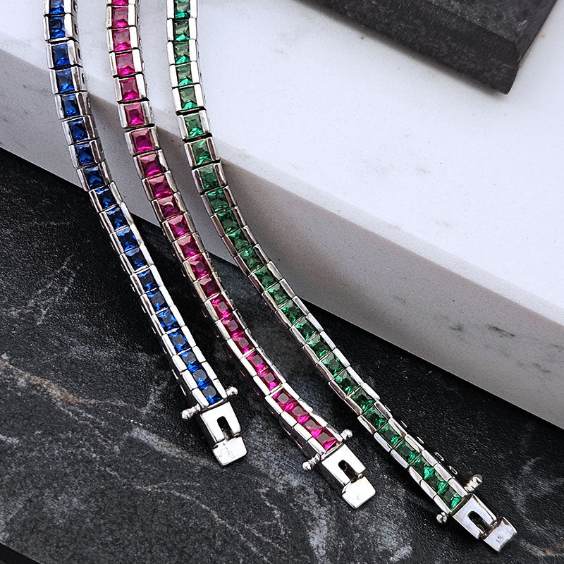 Sterling Silver Coloured Tennis Bracelet