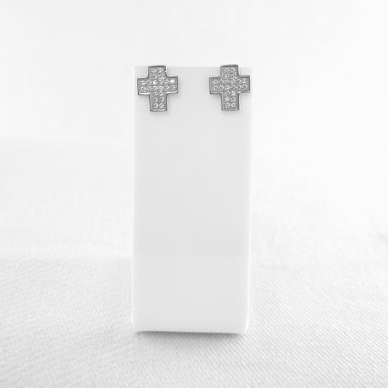 Cubic Zirconia Cross Studs set in Sterling Silver