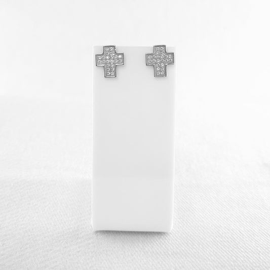 Cubic Zirconia Cross Studs set in Sterling Silver