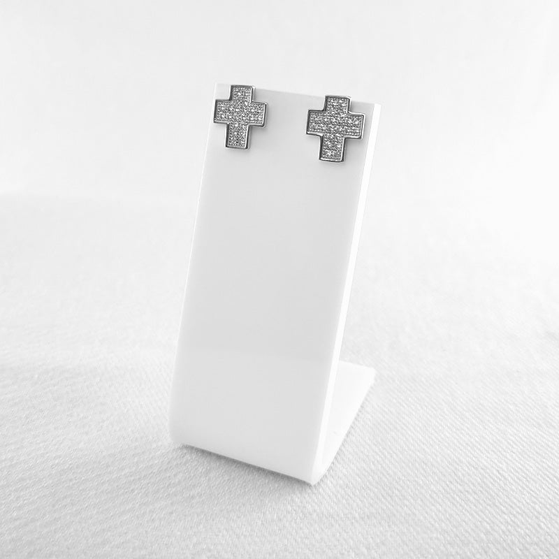 Cubic Zirconia Cross Studs set in Sterling Silver