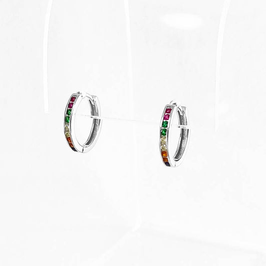 CZ Silver Huggies with Multicoloured Stones