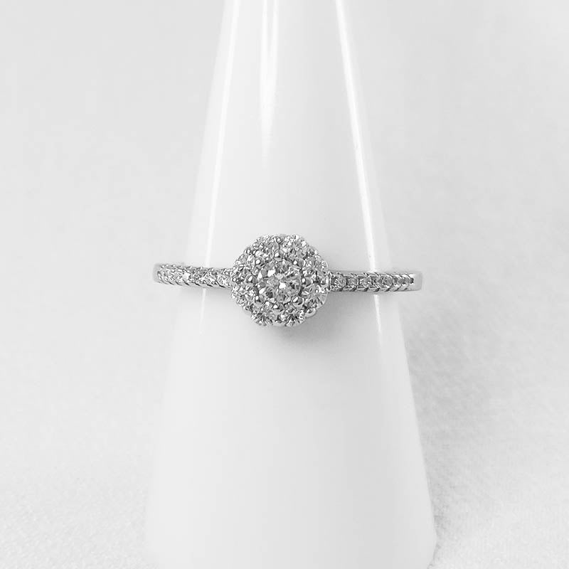 Silver Flower Ring with Cubic Zirconia Stones