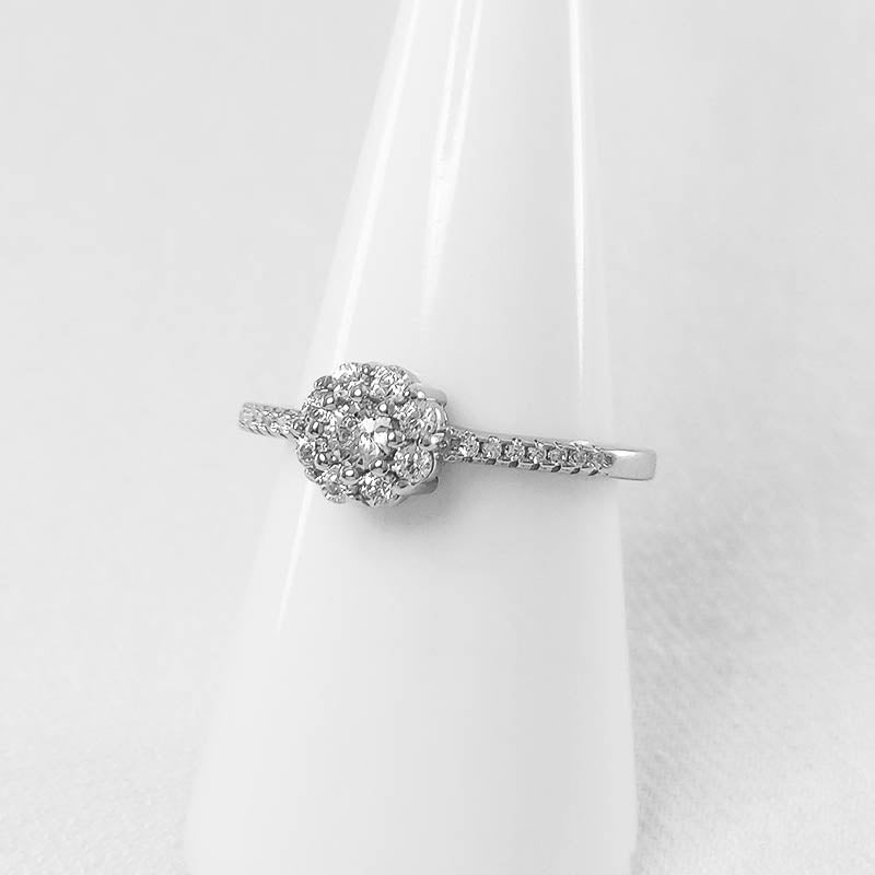 Silver Flower Ring with Cubic Zirconia Stones