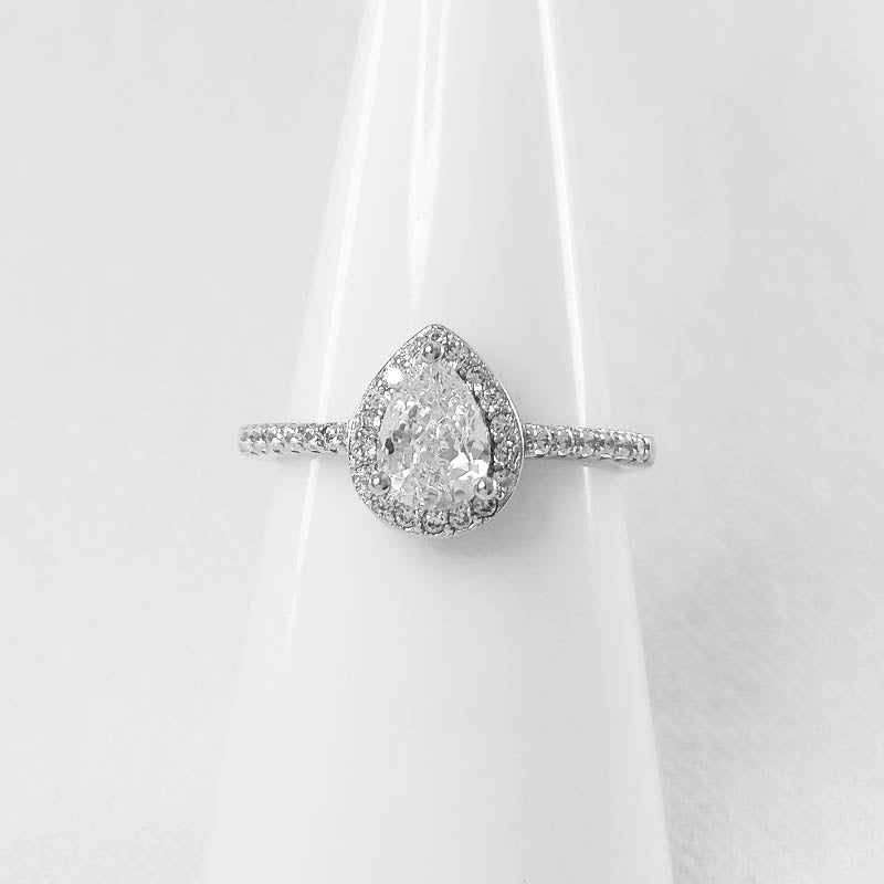 Sterling Silver Engagement Ring - Teardrop Shape
