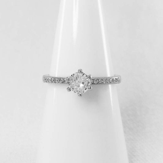 Sterling Silver Solitaire Ring with CZ Stones