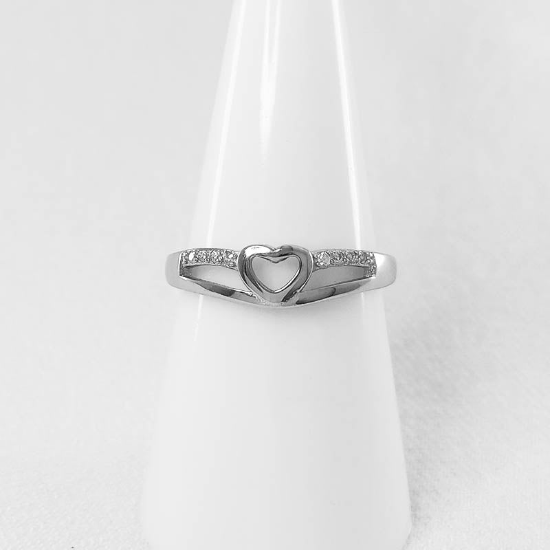 Sterling Silver Heart Signet Ring with CZ Stones