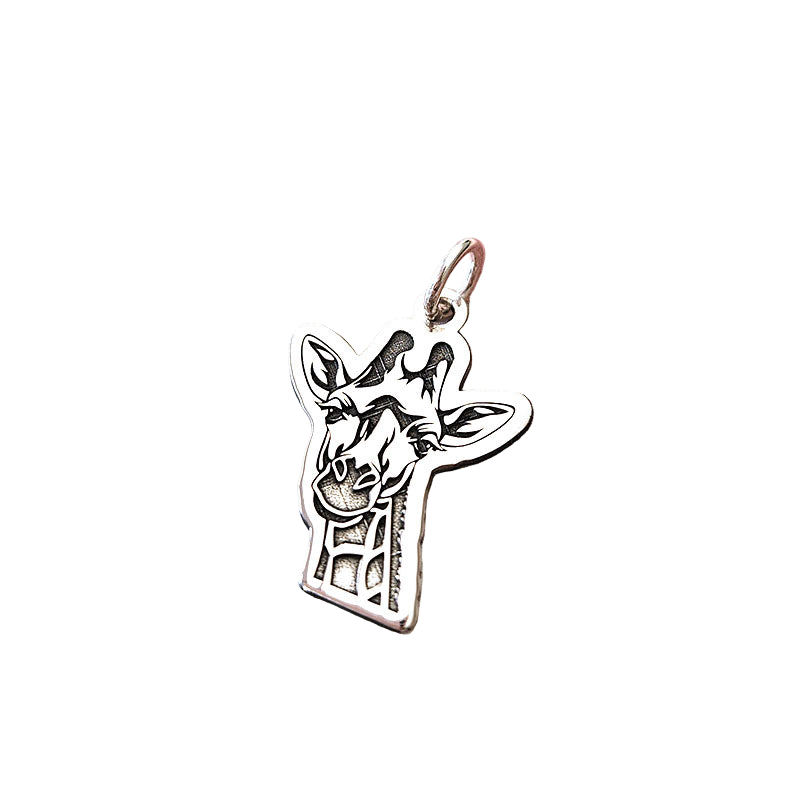 Silver giraffe pendant on a white background