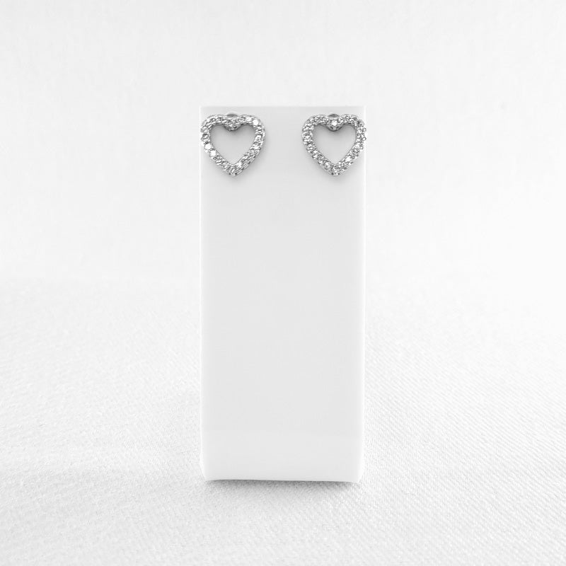 CZ Heart Outline Stud Earrings