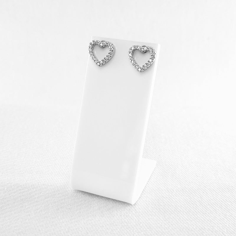 CZ Heart Outline Stud Earrings