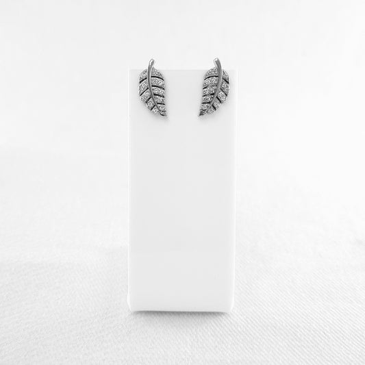 Cubic Zirconia Leaf Studs set in Sterling Silver