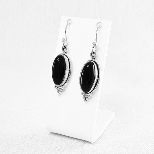 Oval Onyx Drop Earrings in Sterling Silver