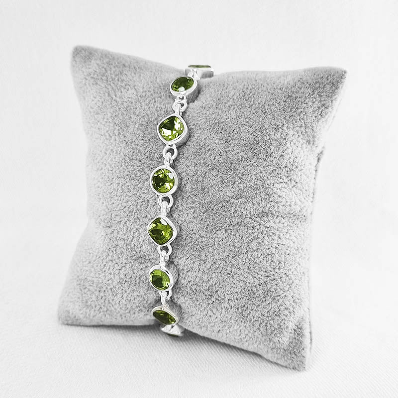 Sterling Silver Bracelet with Green Peridot Gemstones