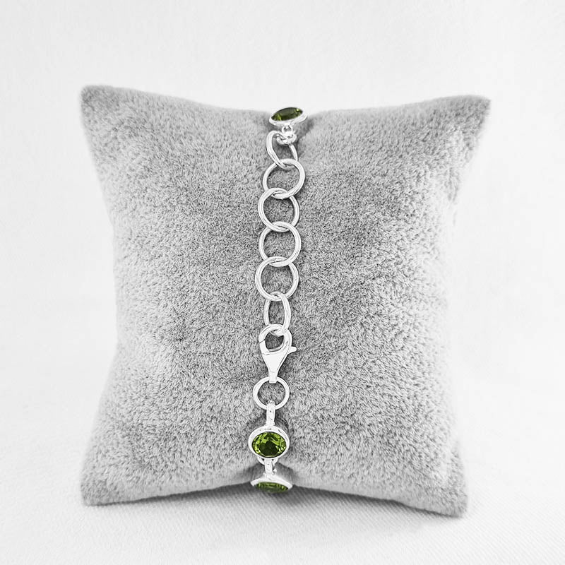 Sterling Silver Bracelet with Green Peridot Gemstones