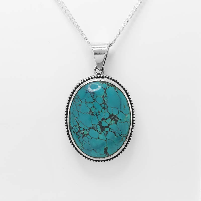 Large Oval Turquoise Stone Set in Sterling Silver