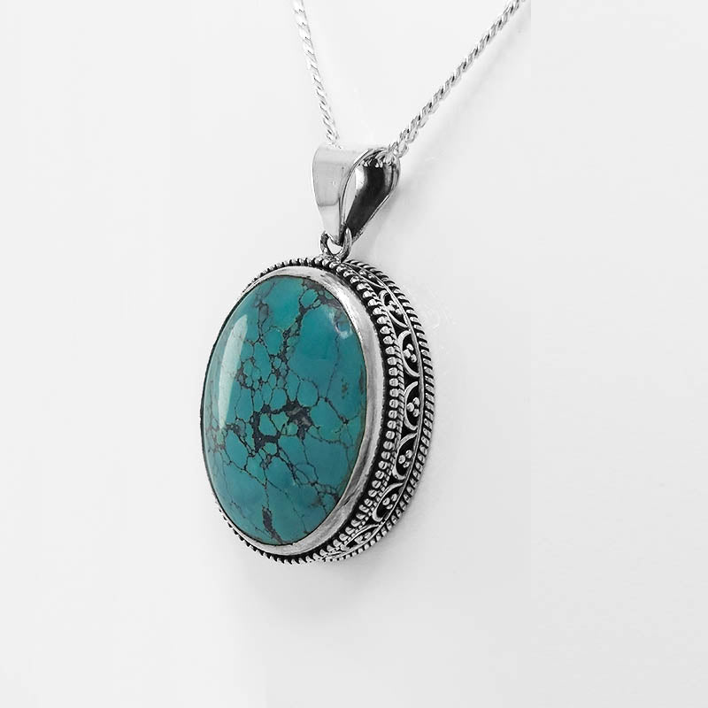 Large Oval Turquoise Stone Set in Sterling Silver