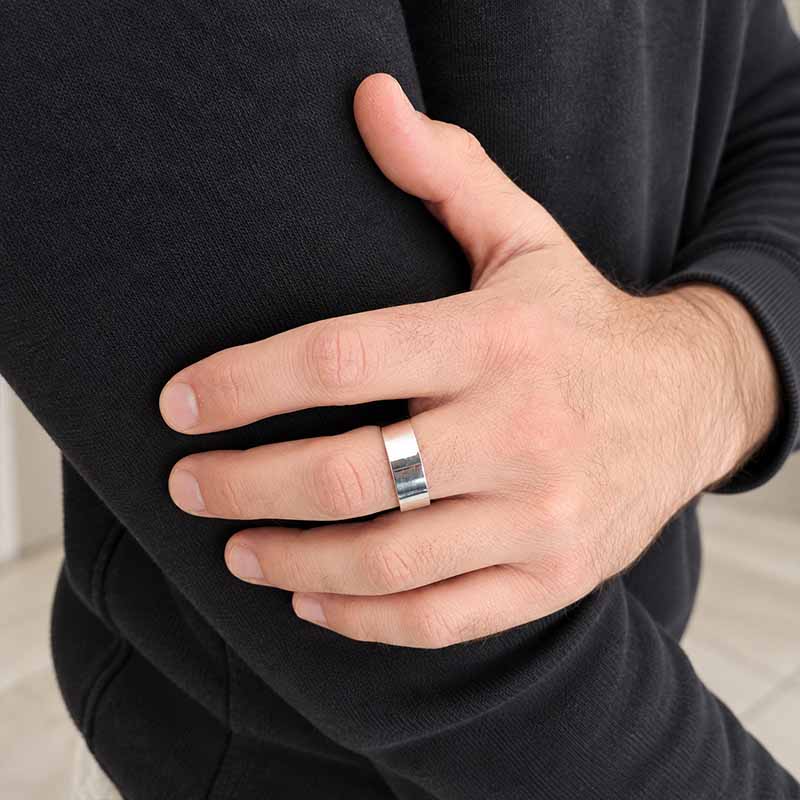 Sterling Silver Wide Flat Band Ring — 8mm